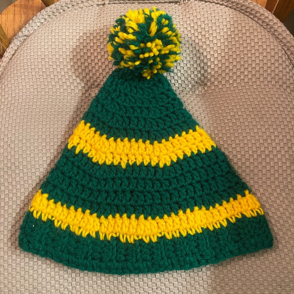 Handmade Green and Yellow Crochet Beanie